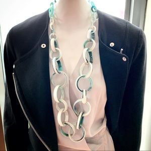 Statement Necklace, 18” drop, Green/Pearl/Gold